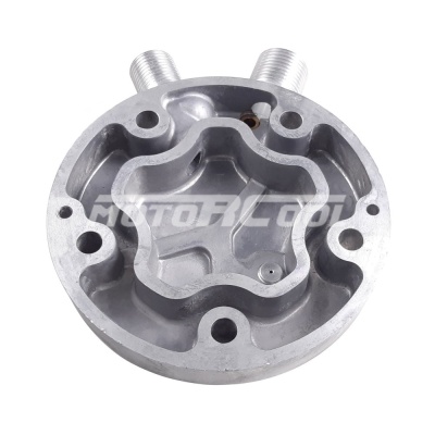 RC-U08578 Крышка компрессора на Sanden 5H, выходы — вертикальные, O-Ring, 3/4"-16UNF, 7/8"-14UNF, с заправочными портами, аварийный клапан