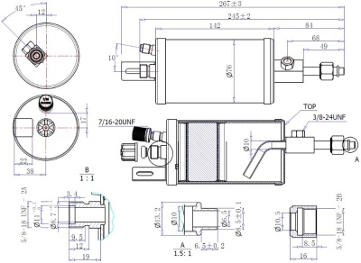 17-2090 Ресивер горизонтальный автомобильного кондиционера Титан 245ммх76мм внутренняя / наружная2х5/8-18UNF O-ring