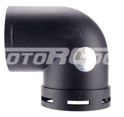 Угловой соединитель 90° для автомобильного воздуховода, Диаметр соединения 75 мм. Высота общая 107 мм. Цвет черный