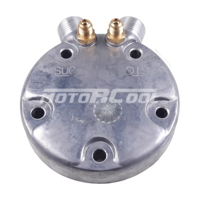 RC-U08189 Крышка компрессора на Sanden 5Н, выходы - вертикальные, O-Ring, 1"-14UNS, 1"-14UNS, с заправочными портами