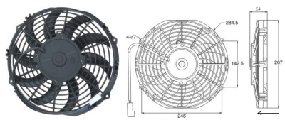 08-1288 Вентилятор 10" Титан 12V Puller 120W "S" аналог SPAL 255mm 10"