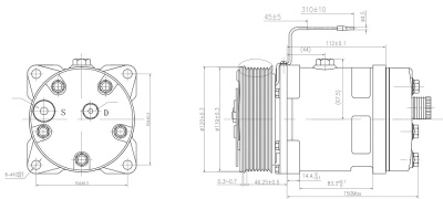01-2821 Автомобильный компрессор кондиционера Титан 5L14 PV8 24V горизонтальные выходы