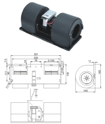 08-1302 Вентилятор центробежный 351x136 24V 220W 3 скорости