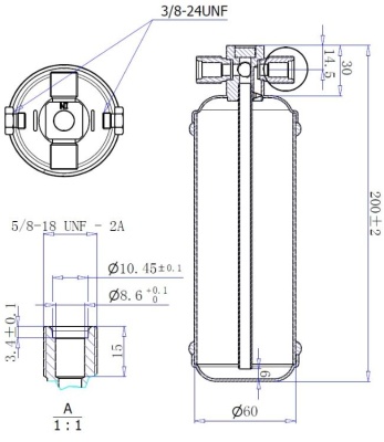 17-1933 Ресивер вертикальный автомобильного кондиционера Титан 200ммх60мм 2х5/8-18UNF O-ring без осушителя
