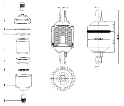 17-1042 Фильтр-осушитель автомобильного кондиционера Титан 053.2х5/8-18UNF Flare