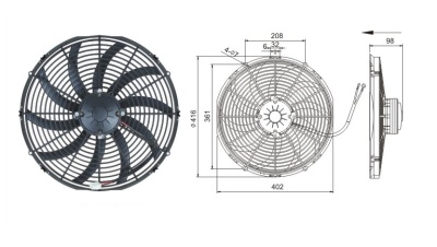 08-1394 Вентилятор 16" Титан 24V Pusher 160W "S" аналог SPAL 385mm 15.2"