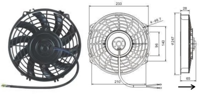 08-1222 Вентилятор 9" Титан 12V Puller 100W "S" аналог SPAL 225mm 9"
