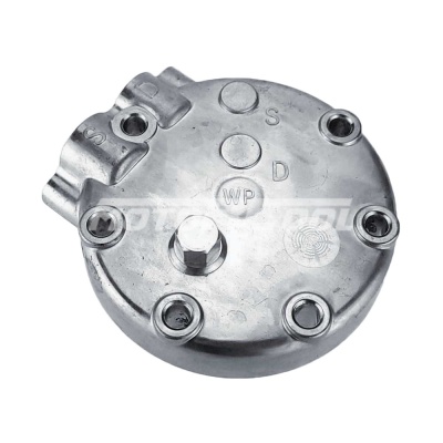RC-U08693 Крышка компрессора на Sanden 7Н, выходы - вертикальные, вход Ø 15 мм., выход Ø 12,5 мм, аварийный клапан